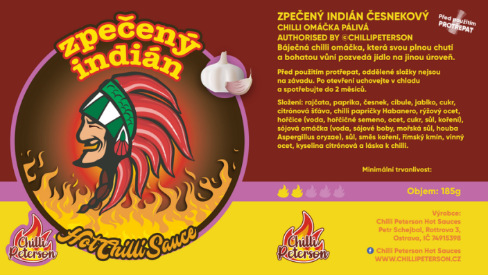 Zpečený Indián Česnekový 200g chilli omáčka středně pálivá